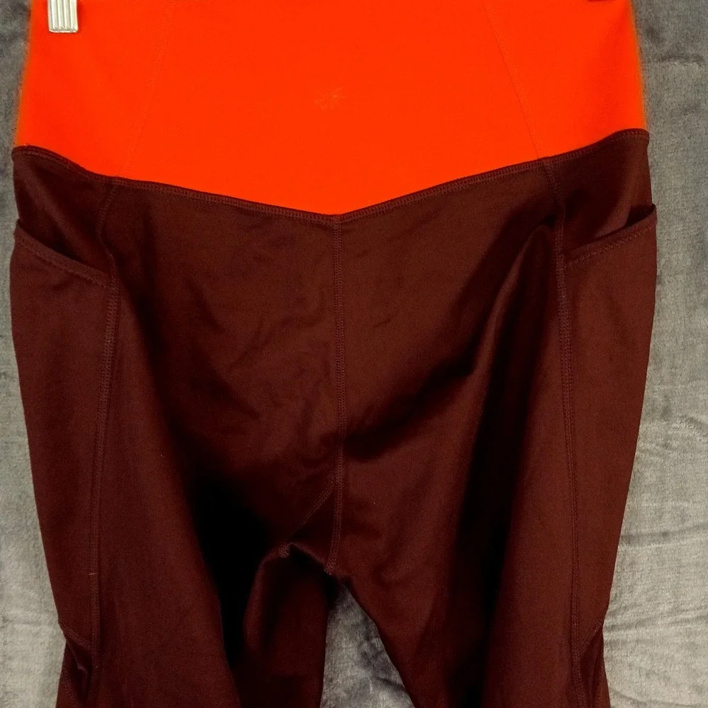 Athleta Tenacity 7/8 Tight Leggings Womens Medium Burgundy Orange Pockets Gym‎